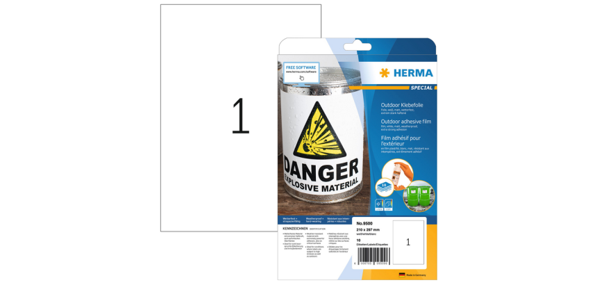 Etiquette film HERMA 9500 210x297mm A4 blanc 10 pièces