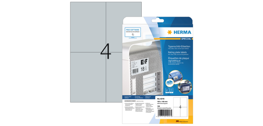 Etiquette HERMA 4216 105x148mm résite intempéries argent 100pcs