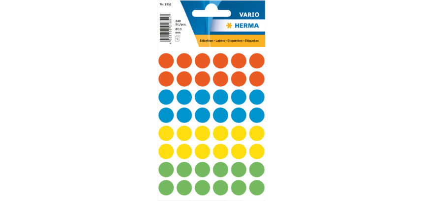 Etiket HERMA 1851 rond 12mm assorti 240 stuks