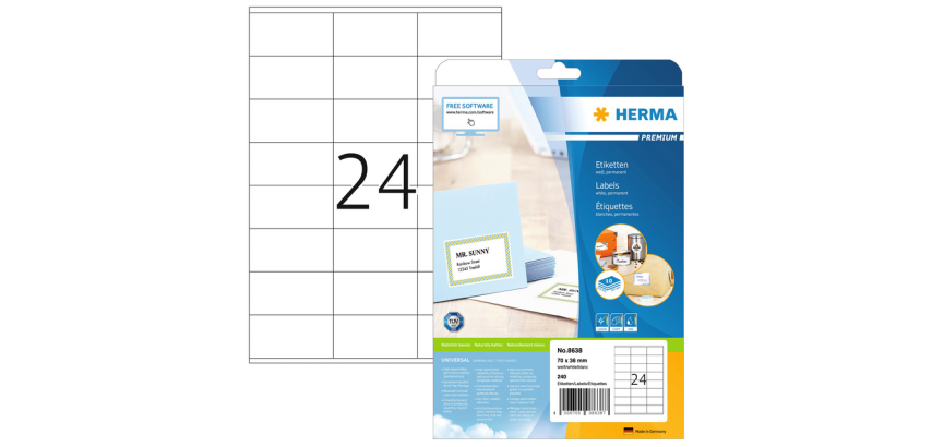 HERMA Premium Label 8638 70x36mm white 240 pieces