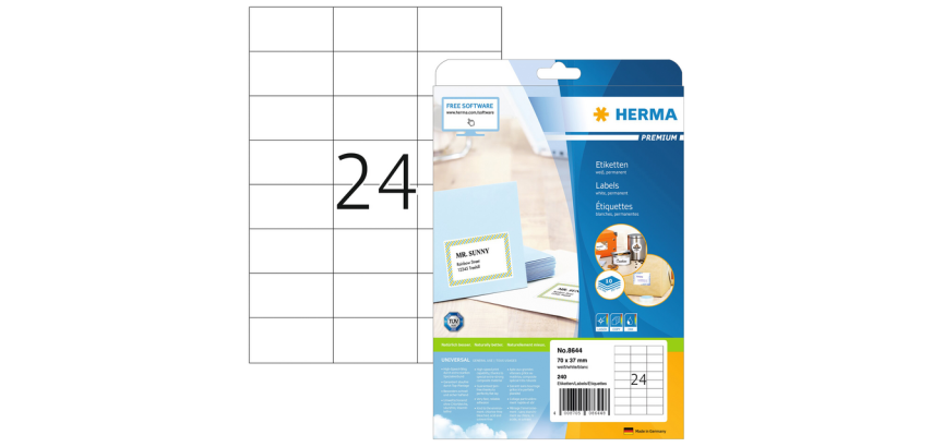 Etiket HERMA 8644 70x37mm premium wit 240 stuks