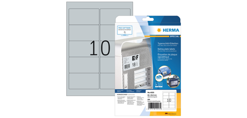 Étiquette HERMA 4223 96x50.8mm argent 250pcs