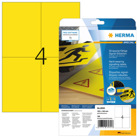 Etiquette film HERMA 8032 105x148mm jaune 100 pièces