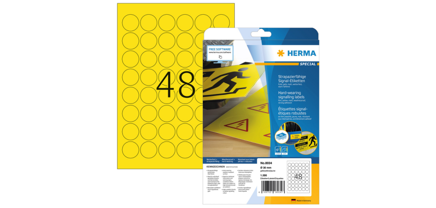 Etiquette HERMA 8034 30mm jaune 1200 pièces