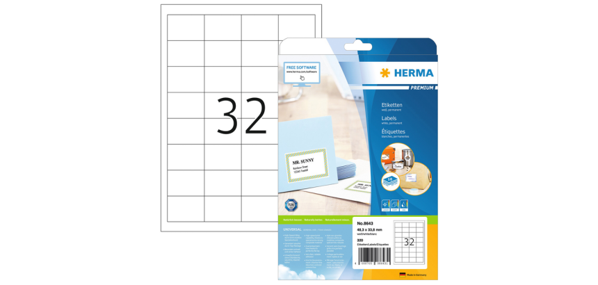 Etiquette HERMA Premium 8643 48,3x33,8mm blanc 320 pièces