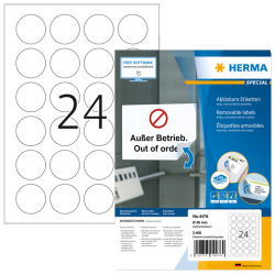 Etiquette HERMA 4476 40mm amovible blanche 2400 étiquettes