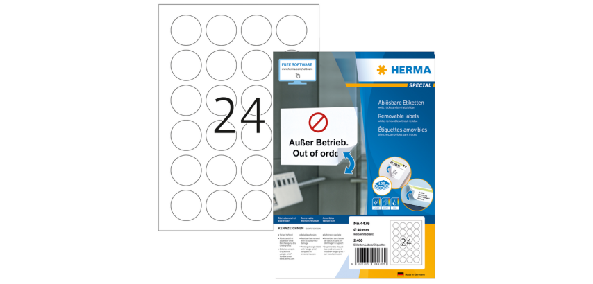 HERMA 4476 removable label 40mm white 2400 labels