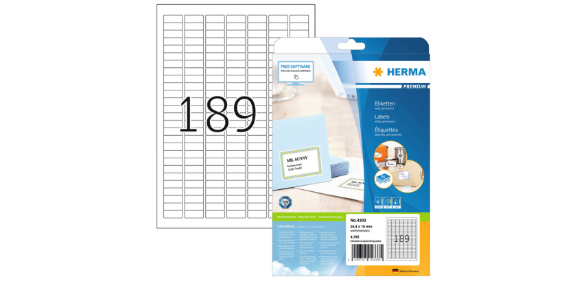 Etiquette HERMA 4333 25,4x10mm A4 4725 pièces