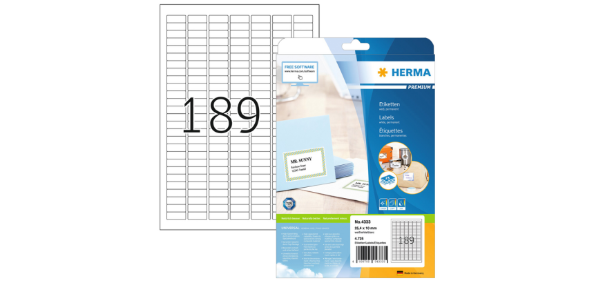 Etiquette HERMA 4333 25,4x10mm A4 4725 pièces