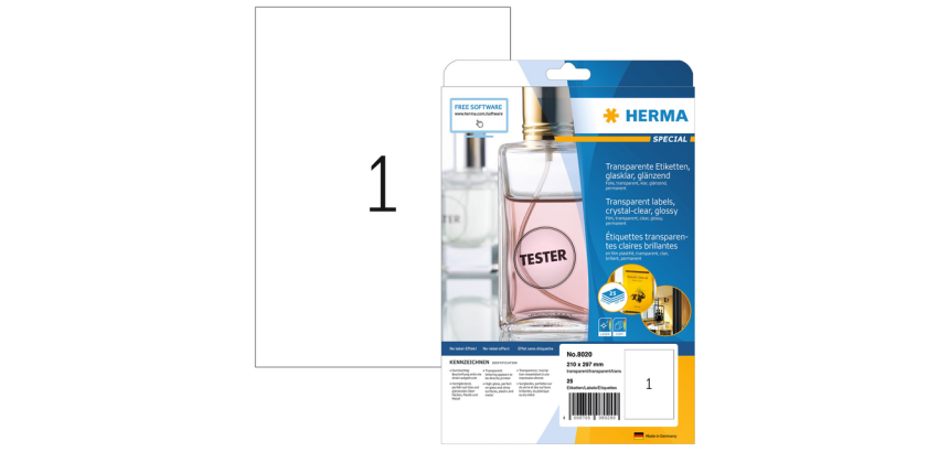 Etiquette HERMA 8020 210x297mm transparent 25 pièces