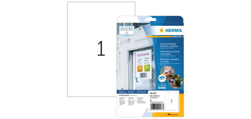 Etiquette HERMA 4577 210x297mm film blanc 20 pièces
