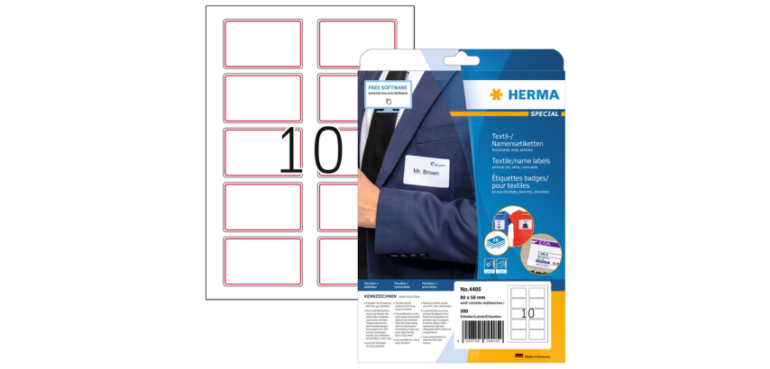 Etiquette badge HERMA 4405 80x50mm blanc rouge 200 pièces