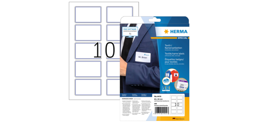 Etikettenabzeichen HERMA 4410 80x50mm weiß blau 200 Stück