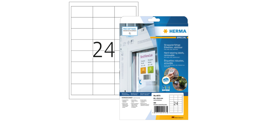 Etikett HERMA 4573 66x33,8mm weiße Folie 480 Stück