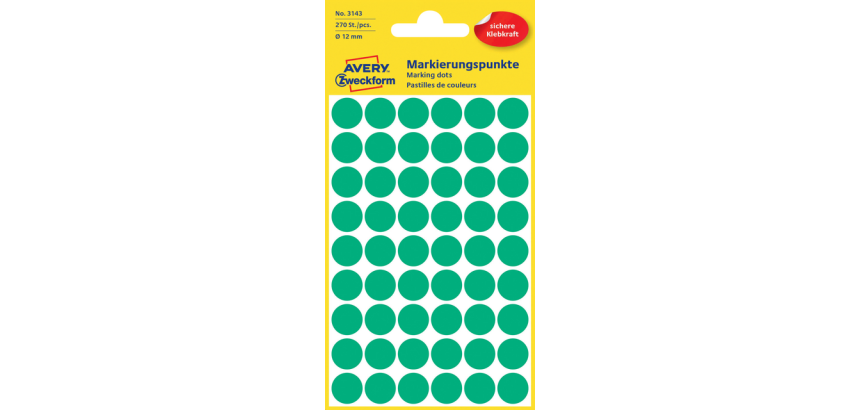 Etiquette Avery 3143 ronde 12mm vert 270 étiquettes