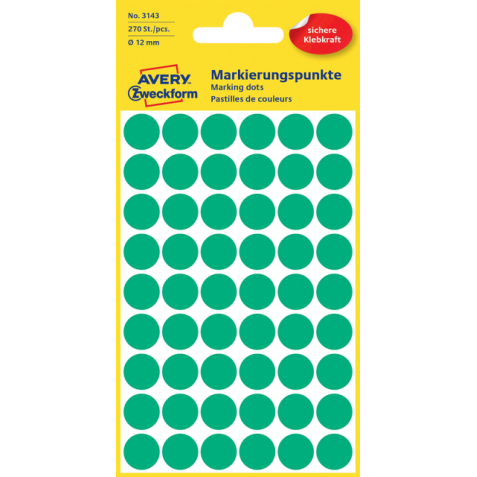 Etiquette Avery Zweckform 3143 rond 12mm vert 270 pcs