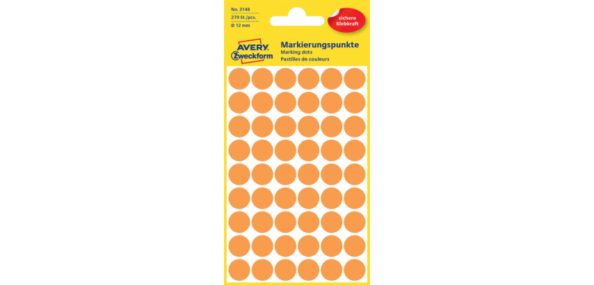 Avery Etiquettes ronds diamètre 12 mm, orange clair, 270 pièces