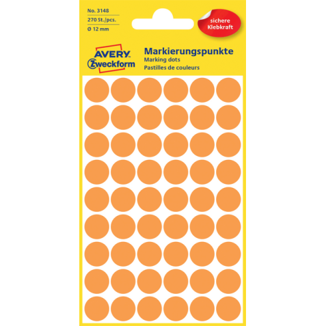 Avery Etiquettes ronds diamètre 12 mm, orange clair, 270 pièces