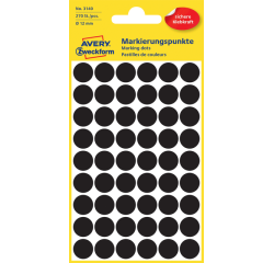Etiket Avery Zweckform 3140 rond 12mm zwart 270 etiketten