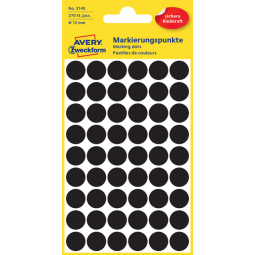 Etiket Avery Zweckform 3140 rond 12mm zwart 270stuks