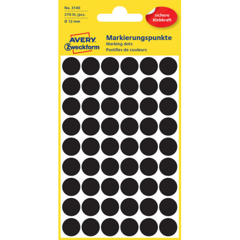 Etiquette Avery Zweckform 3140 rond 12mm noir 270 pcs