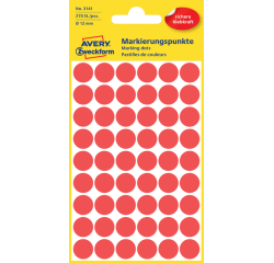 Etiket Avery Zweckform 3141 rond 12mm rood 270stuks
