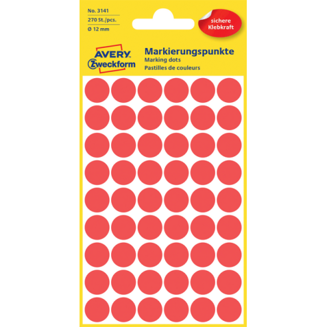 Etiquette Avery Zweckform 3141 rond 12mm rouge 270 pcs