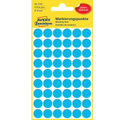 Etiket Avery Zweckform 3142 rond 12mm blauw 270stuks