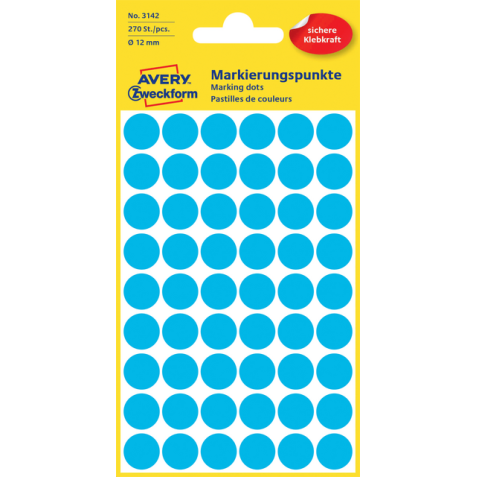 Etiquette Avery Zweckform 3142 rond 12mm bleu 270 pcs