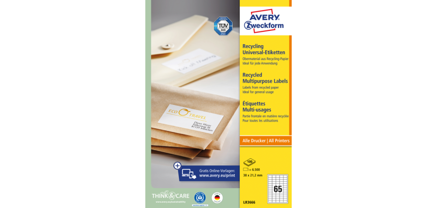Etiquette Avery LR3666 38x21,2mm recyclé blanc 6500 pcs