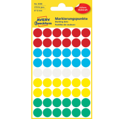 Etiket Avery Zweckform 3088 rond 12mm assorti 270 etiketten
