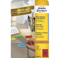 Etiquette Avery Zweckform L4790-20 38,1x21,2mm rouge 1300 pièces