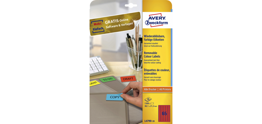 Etiket Avery L4790-20 38.1x21.2mm rood 1300 stuks
