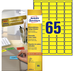 Etiket Avery Zweckform L4793-20 38.1x21.2mm geel 1300 etiketten