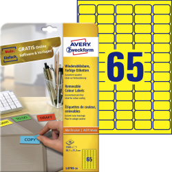 Etiquette Avery Zwecform L4793-20 38,1x21,2mm jaune 1300 pièces