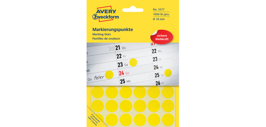 Avery Runde Etiketten Durchmesser 18 mm, gelb, 1.056 Stück