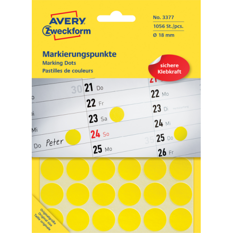 Avery Ronde etiketten diameter 18 mm, geel, 1.056 stuks