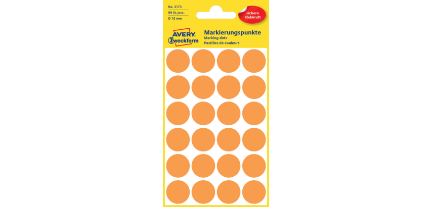 Etiquette Avery 3173 ronde 18mm orange 96 étiquettes