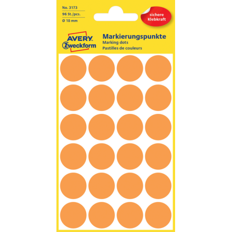 Etiquette Avery Zweckform 3173 rond 18mm orange 96 pcs