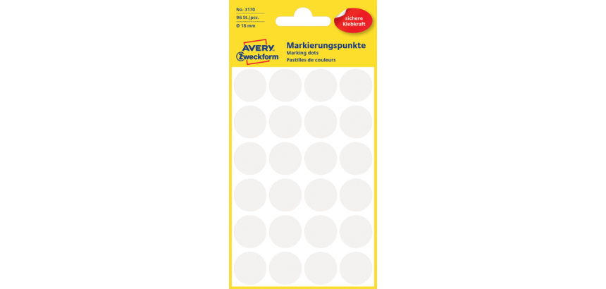 Avery 3170 round 18mm white labels 96 labels