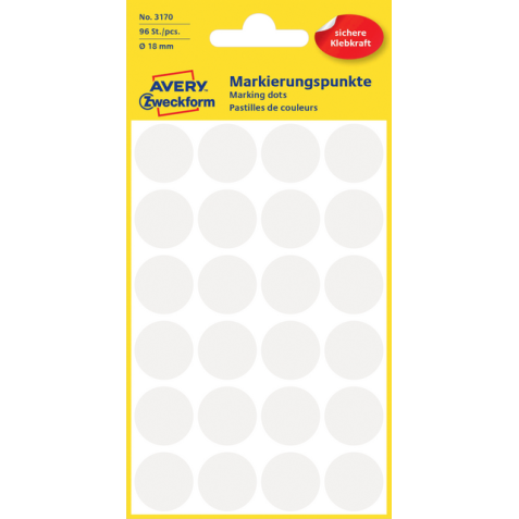 Etiquette Avery Zweckform 3170 rond 18mm blanc 96 pcs