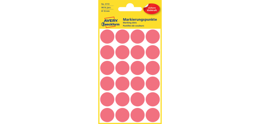 Avery 3172 label round 18mm red 96 labels