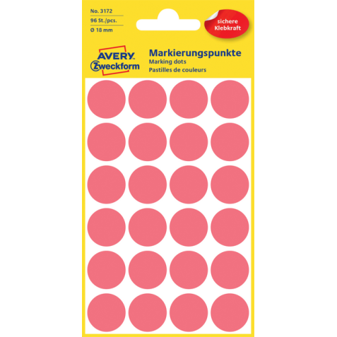 Etiquette Avery Zweckform 3172 rond 18mm rouge 96 pcs