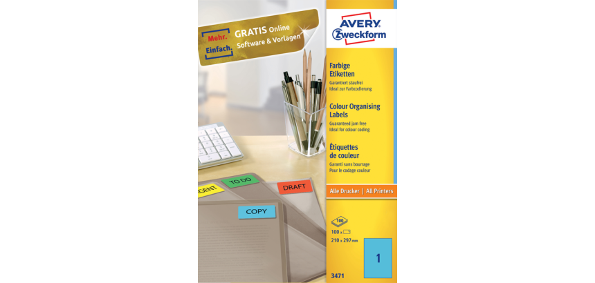 Etiket Avery 3471 210x297mm A4 blauw 100 stuks