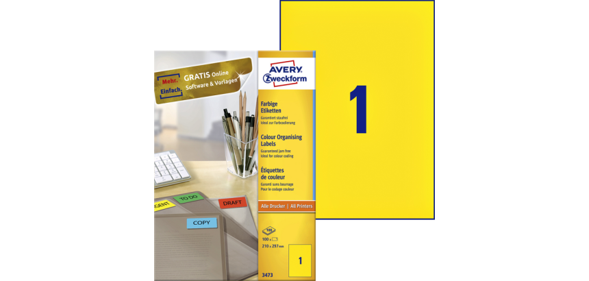Etiquette Avery 3473 210x297mm A4 jaune 100 pièces