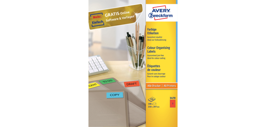 Avery Etikett 3470 210x297mm A4 Rot 100 Stück