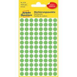 Etiket Avery Zweckform 3179 rond 8mm lichtgroen 416stuks