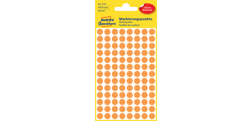 Etiquette Avery 3178 ronde 8mm orange 416 étiquettes