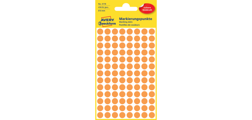 Etiquette Avery 3178 ronde 8mm orange 416 étiquettes