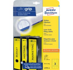 Avery Zweckform L4755-20 étiquettes pour classeurs à levier ft 29,7 x 6,1 cm (lxh), 60 étiquettes, jaune